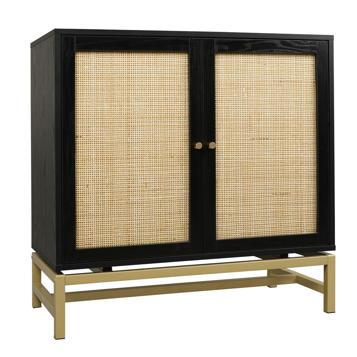 Natural rattan, 2 door cabinet, with 1 Adjustable Inner Shelves, rattan, Accent Storage Cabinet, Set of 2