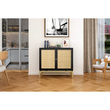 Natural rattan, 2 door cabinet, with 1 Adjustable Inner Shelves, rattan, Accent Storage Cabinet, Set of 2