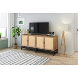 Natural rattan, 2 door cabinet, with 1 Adjustable Inner Shelves, rattan, Accent Storage Cabinet, Set of 2