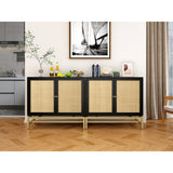 Natural rattan, 2 door cabinet, with 1 Adjustable Inner Shelves, rattan, Accent Storage Cabinet, Set of 2