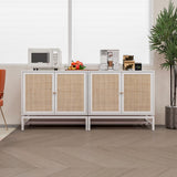 Natural rattan, 2 door cabinet, with 1 Adjustable Inner Shelves, rattan, Accent Storage Cabinet, Set of 2