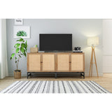Natural rattan, 2 door cabinet, with 1 Adjustable Inner Shelves, rattan, Accent Storage Cabinet, Set of 2