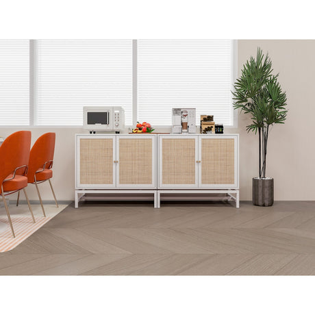 Natural rattan, 2 door cabinet, with 1 Adjustable Inner Shelves, rattan, Accent Storage Cabinet, Set of 2