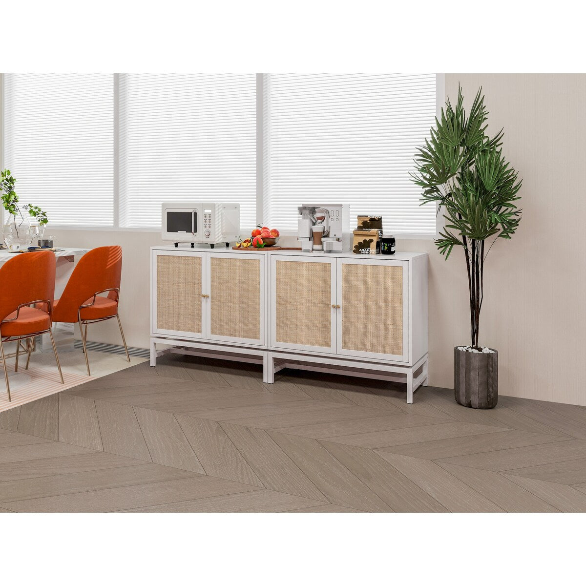 Natural rattan, 2 door cabinet, with 1 Adjustable Inner Shelves, rattan, Accent Storage Cabinet, Set of 2