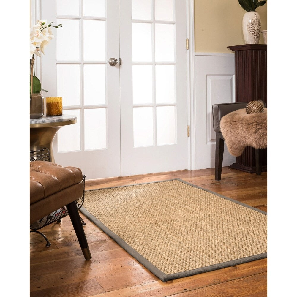 NaturalAreaRugs Calabria Custom Seagrass Rug 5' x 7' Stone Border - 5' x 7'