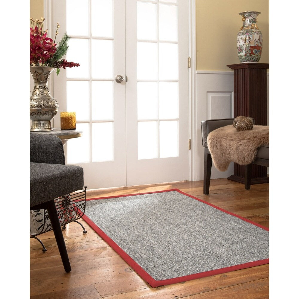 NaturalAreaRugs Posada Custom Sisal (2' 6" x 10') Red Border - 2'6" x 10'