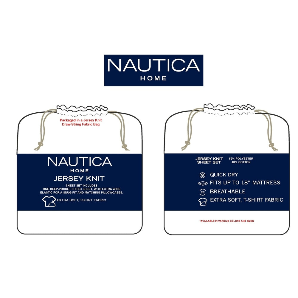 Nautica Jersey Knit Fitted Sheet and Bonus Pillowcases Set