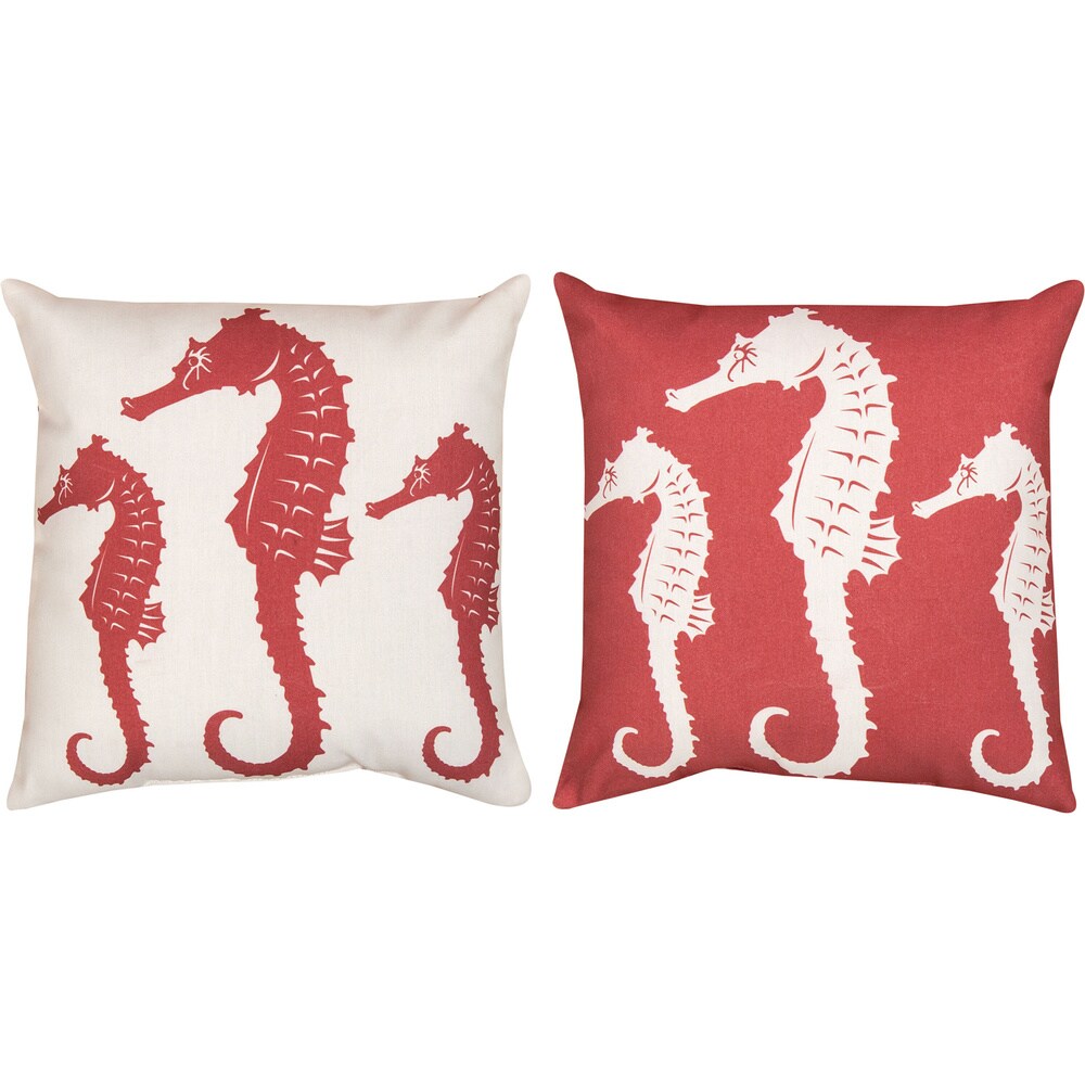 Manual Woodworkers Nautical Seahorse Red Indoor/ Outdoor Decorative Pillows (Set of 2)