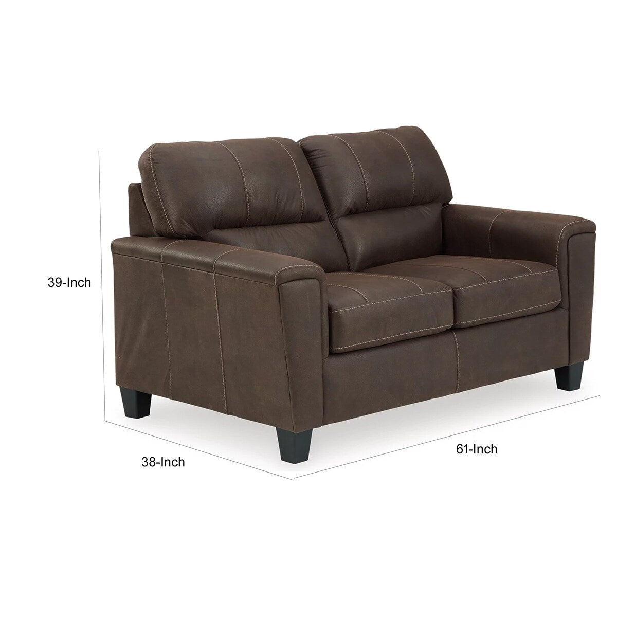 Nav 61 Inch Loveseat, Modern Plush Cushions, Weathered Brown Faux Leather