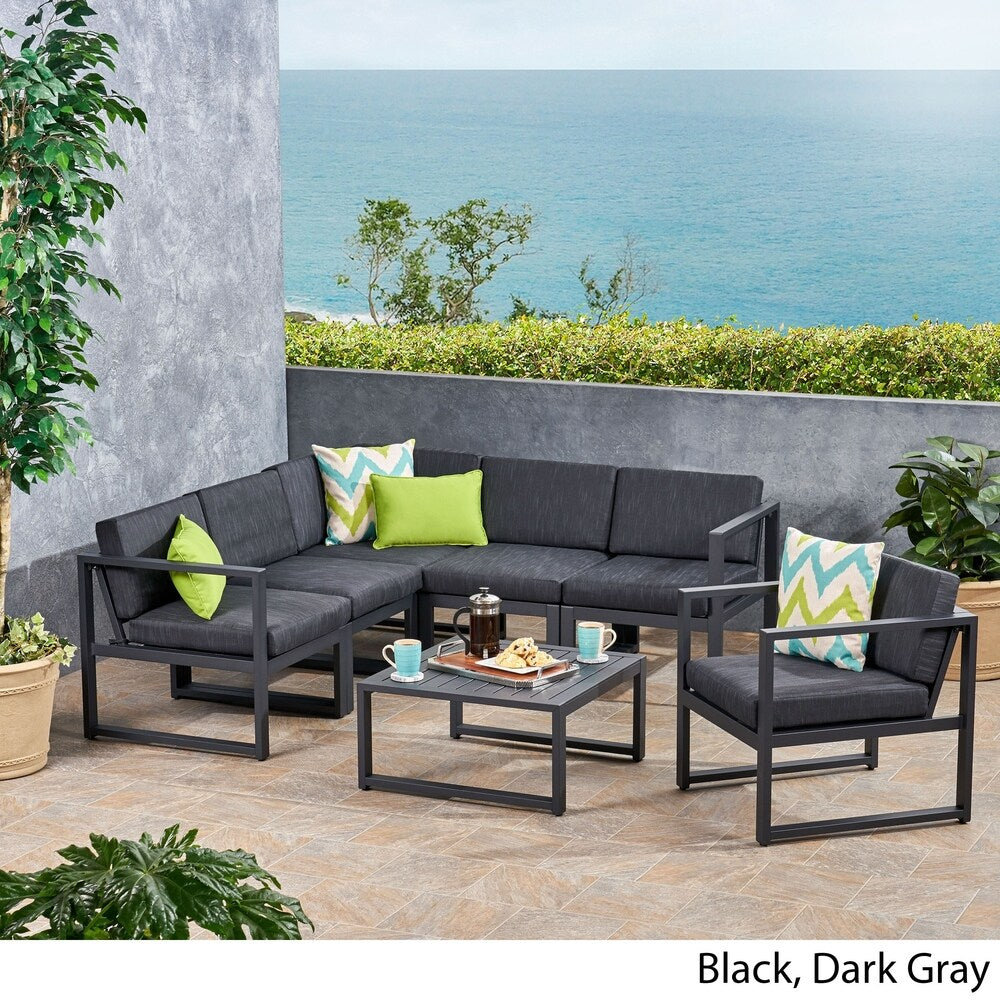 Navan Outdoor Aluminum 6 Seater Sofa Set by Christopher Knight Home