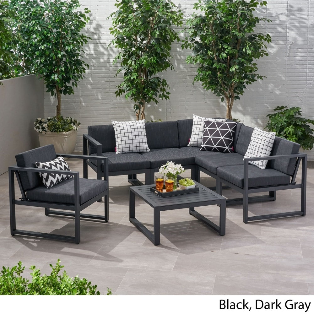Navan Outdoor Aluminum 6 Seater Sofa Set by Christopher Knight Home