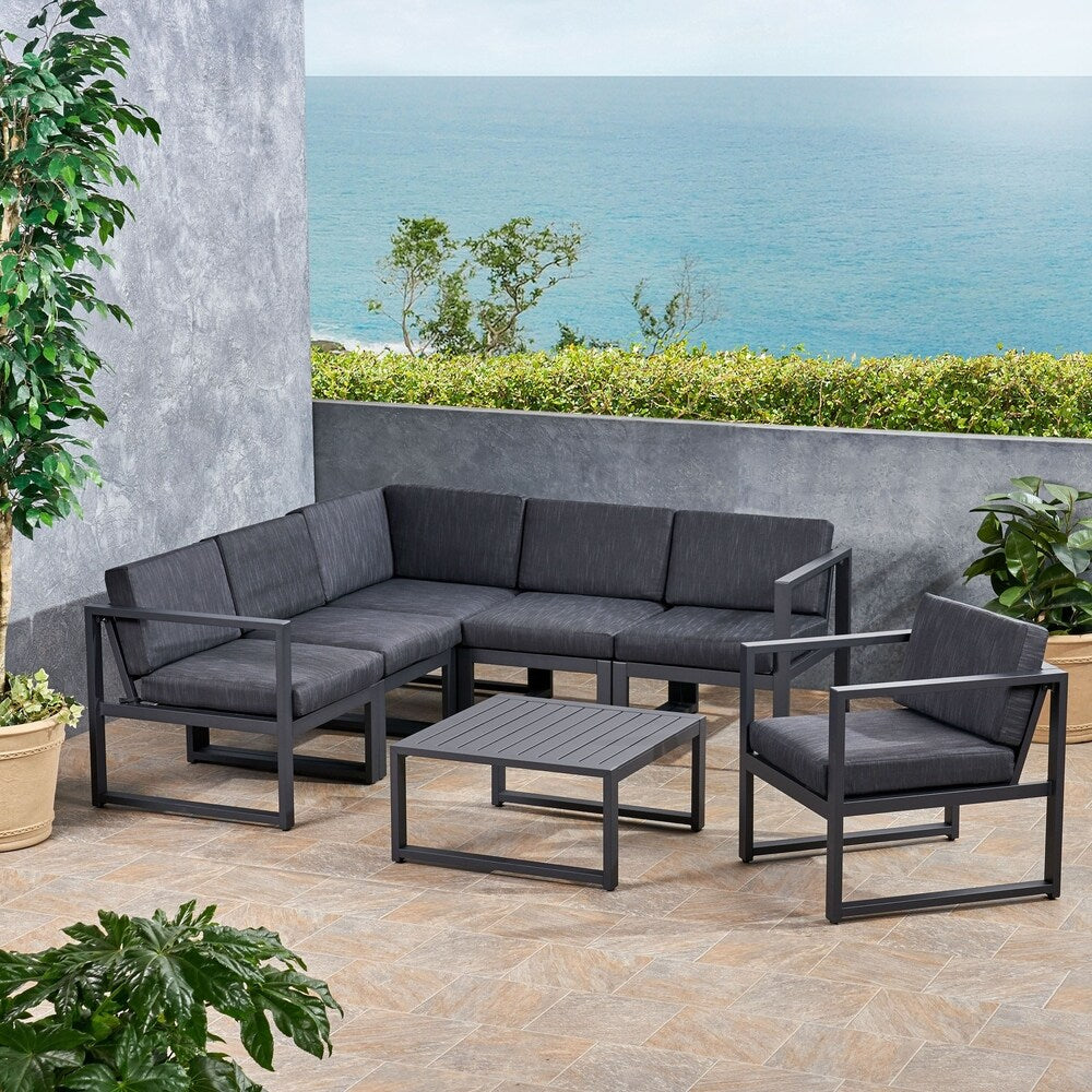 Navan Outdoor Aluminum 6 Seater Sofa Set by Christopher Knight Home