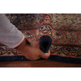 Navy Blue Floral Anatolian Oriental Vintage Rug Handmade Wool Carpet - 7'2" X 10'5"
