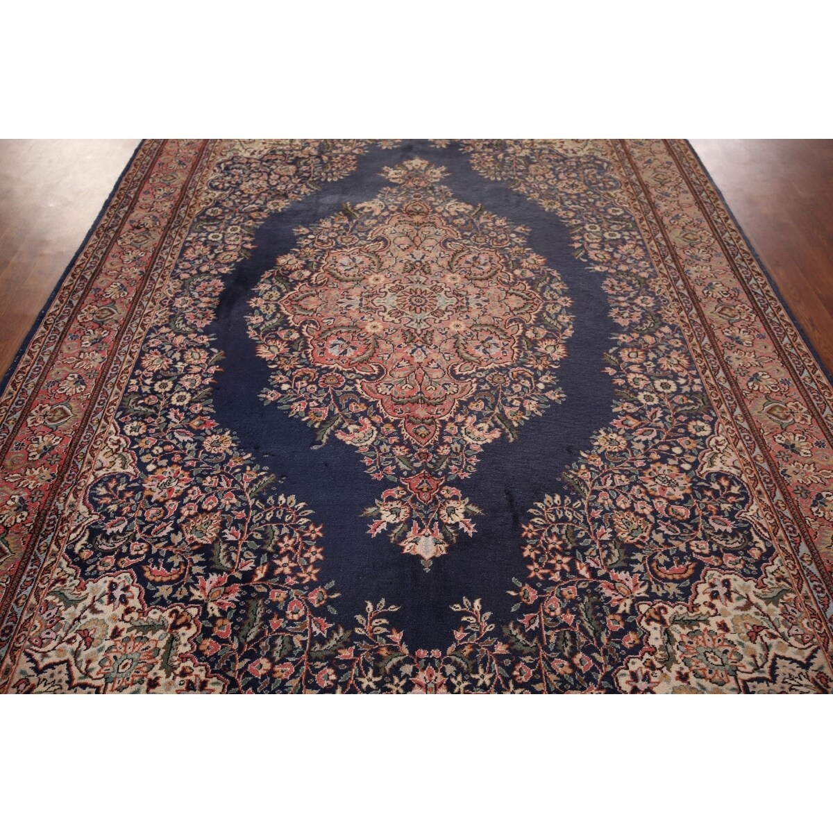 Navy Blue Floral Anatolian Oriental Vintage Rug Handmade Wool Carpet - 7'2" X 10'5"