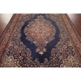 Navy Blue Floral Anatolian Oriental Vintage Rug Handmade Wool Carpet - 7'2" X 10'5"