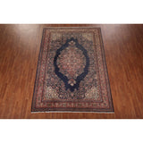Navy Blue Floral Anatolian Oriental Vintage Rug Handmade Wool Carpet - 7'2" X 10'5"