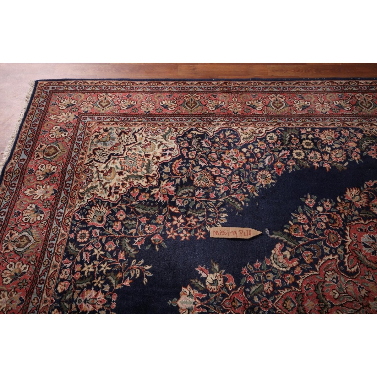 Navy Blue Floral Anatolian Oriental Vintage Rug Handmade Wool Carpet - 7'2" X 10'5"