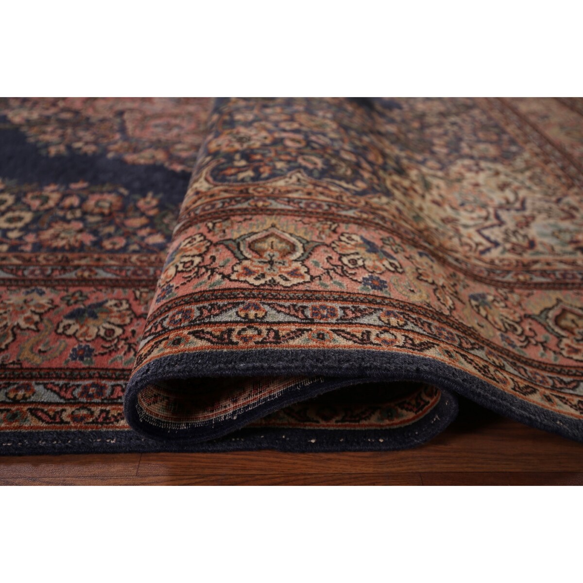 Navy Blue Floral Anatolian Oriental Vintage Rug Handmade Wool Carpet - 7'2" X 10'5"