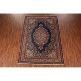 Navy Blue Floral Anatolian Oriental Vintage Rug Handmade Wool Carpet - 7'2" X 10'5"