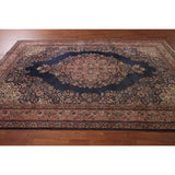 Navy Blue Floral Anatolian Oriental Vintage Rug Handmade Wool Carpet - 7'2" X 10'5"