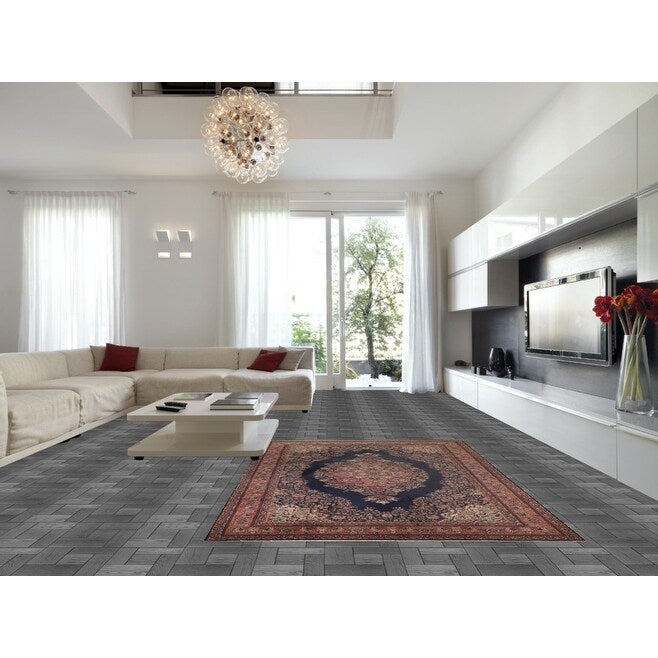 Navy Blue Floral Anatolian Oriental Vintage Rug Handmade Wool Carpet - 7'2" X 10'5"
