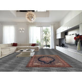 Navy Blue Floral Anatolian Oriental Vintage Rug Handmade Wool Carpet - 7'2" X 10'5"
