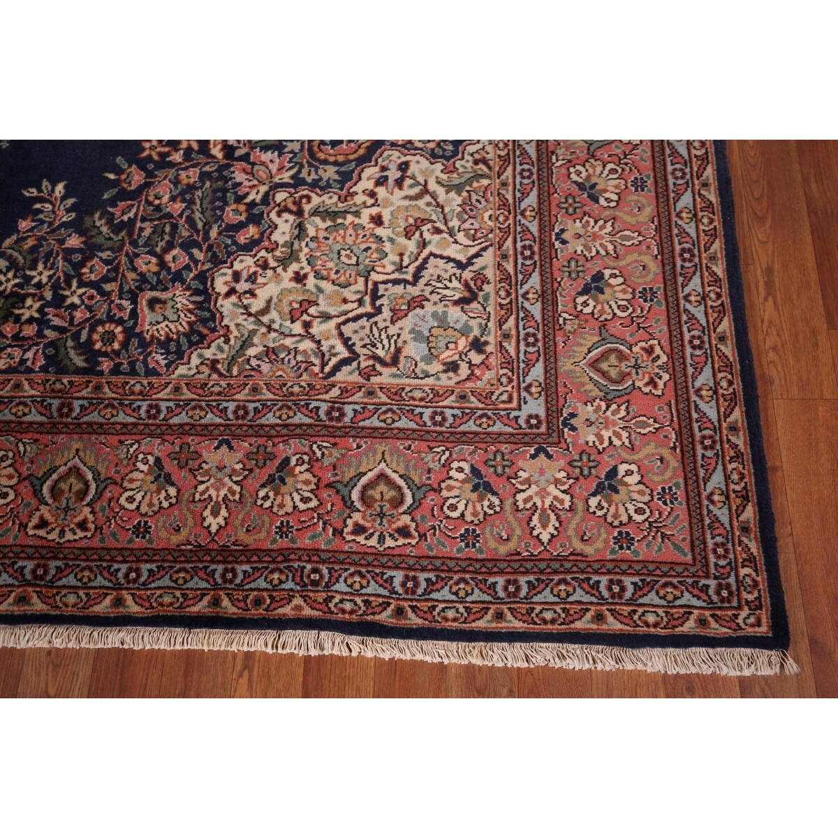 Navy Blue Floral Anatolian Oriental Vintage Rug Handmade Wool Carpet - 7'2" X 10'5"