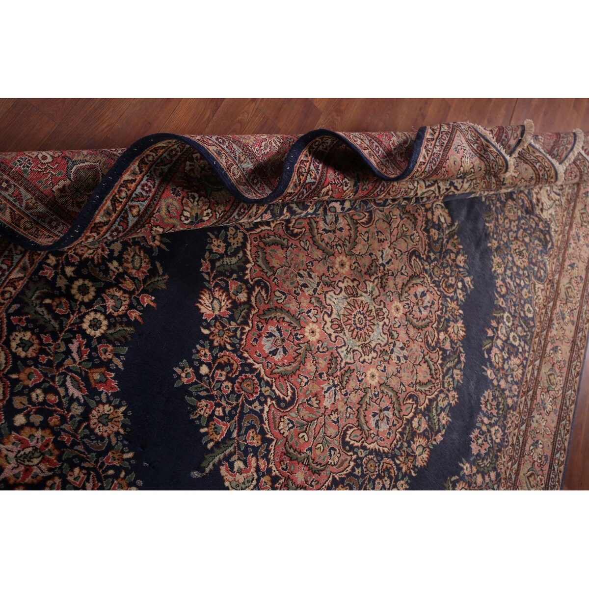 Navy Blue Floral Anatolian Oriental Vintage Rug Handmade Wool Carpet - 7'2" X 10'5"
