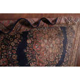 Navy Blue Floral Anatolian Oriental Vintage Rug Handmade Wool Carpet - 7'2" X 10'5"