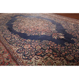 Navy Blue Floral Anatolian Oriental Vintage Rug Handmade Wool Carpet - 7'2" X 10'5"