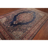 Navy Blue Floral Anatolian Oriental Vintage Rug Handmade Wool Carpet - 7'2" X 10'5"