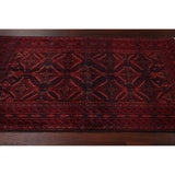 Navy Blue Geometric Balouch Oriental Area Rug Hand-Knotted Carpet - 3'4" x 6'1"