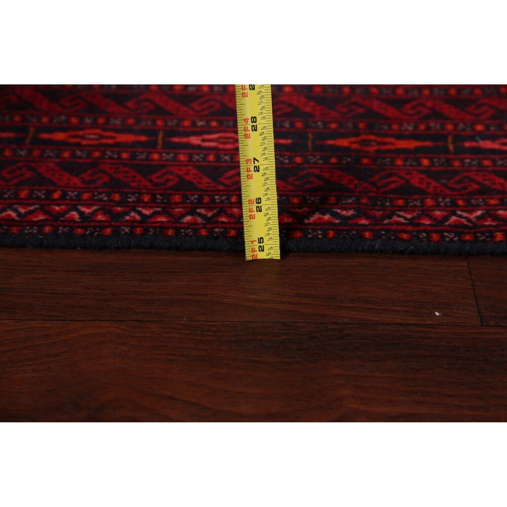 Navy Blue Geometric Balouch Oriental Area Rug Hand-Knotted Carpet - 3'4" x 6'1"
