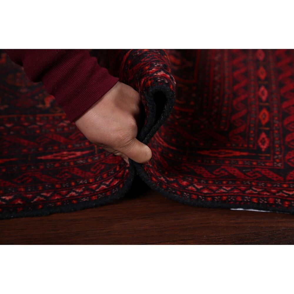 Navy Blue Geometric Balouch Oriental Area Rug Hand-Knotted Carpet - 3'4" x 6'1"
