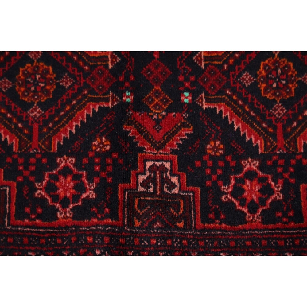 Navy Blue Geometric Balouch Oriental Area Rug Hand-Knotted Carpet - 3'4" x 6'1"