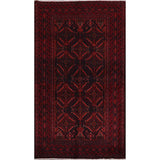 Navy Blue Geometric Balouch Oriental Area Rug Hand-Knotted Carpet - 3'4" x 6'1"