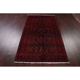 Navy Blue Geometric Balouch Oriental Area Rug Hand-Knotted Carpet - 3'4" x 6'1"