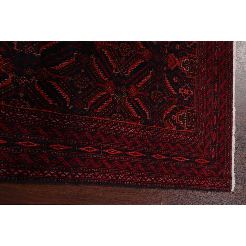 Navy Blue Geometric Balouch Oriental Area Rug Hand-Knotted Carpet - 3'4" x 6'1"