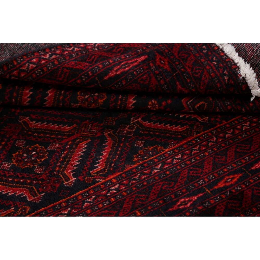 Navy Blue Geometric Balouch Oriental Area Rug Hand-Knotted Carpet - 3'4" x 6'1"