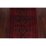 Navy Blue Geometric Balouch Oriental Area Rug Hand-Knotted Carpet - 3'4" x 6'1"