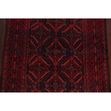 Navy Blue Geometric Balouch Oriental Area Rug Hand-Knotted Carpet - 3'4" x 6'1"