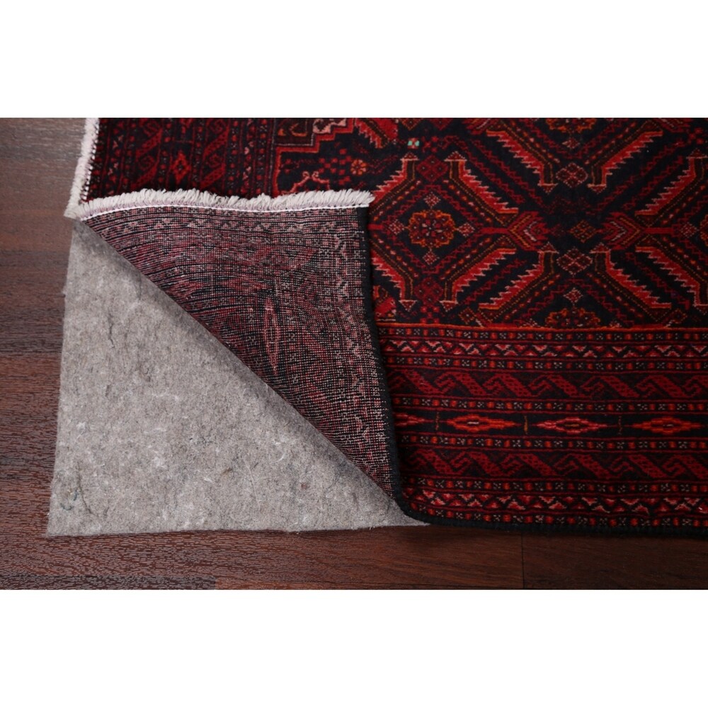 Navy Blue Geometric Balouch Oriental Area Rug Hand-Knotted Carpet - 3'4" x 6'1"
