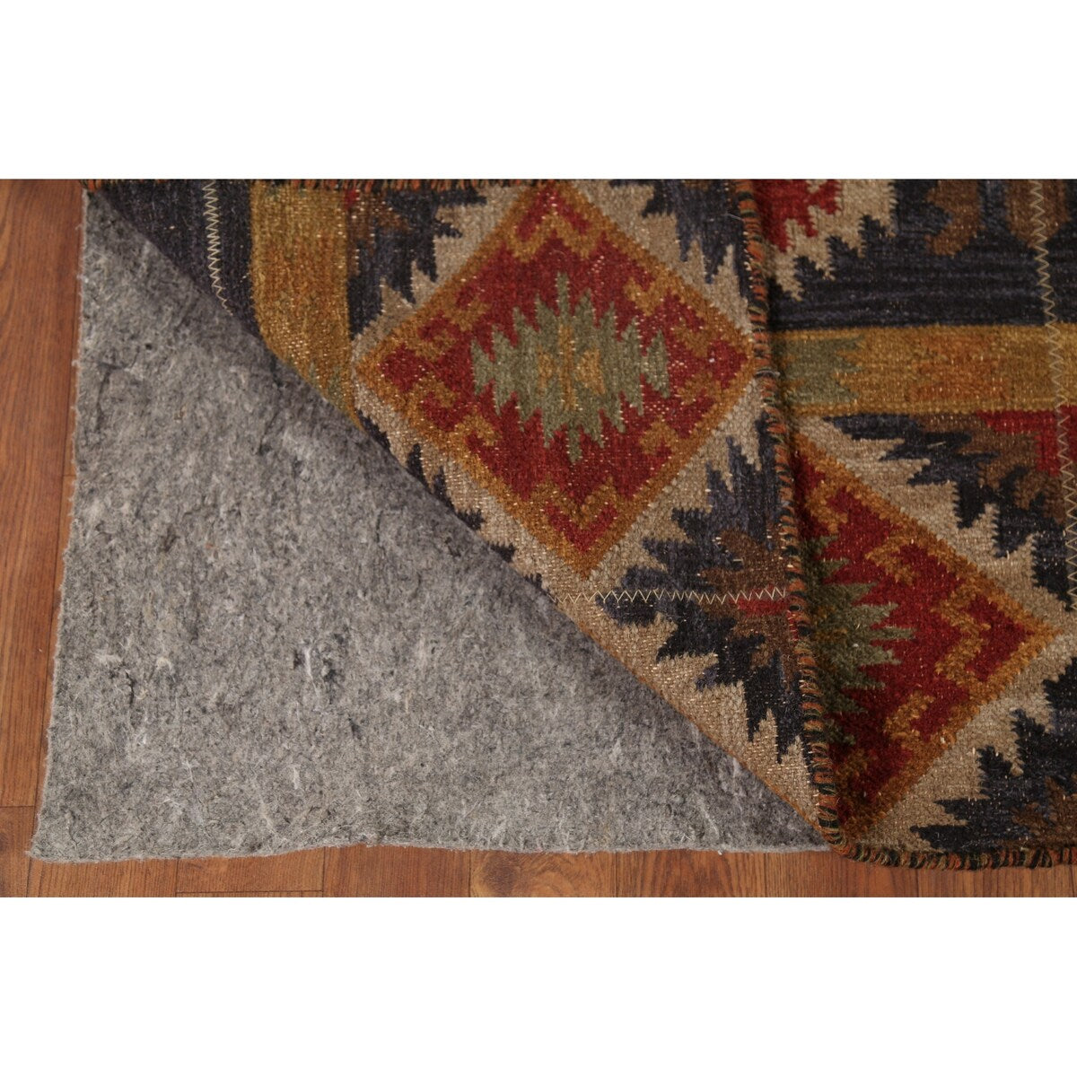 Navy Blue Geometric Kilim Area Rug Hand-Woven Wool Carpet - 5'11"x 9'0"