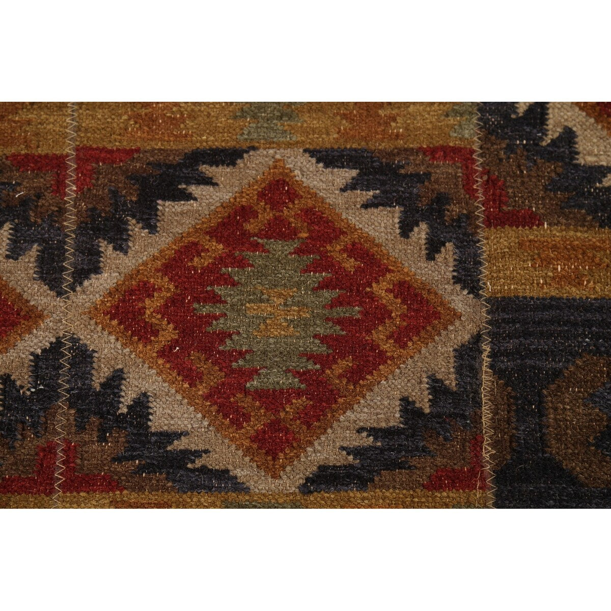 Navy Blue Geometric Kilim Area Rug Hand-Woven Wool Carpet - 5'11"x 9'0"