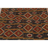 Navy Blue Geometric Kilim Area Rug Hand-Woven Wool Carpet - 5'11"x 9'0"