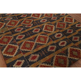 Navy Blue Geometric Kilim Area Rug Hand-Woven Wool Carpet - 5'11"x 9'0"