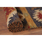 Navy Blue Geometric Kilim Area Rug Hand-Woven Wool Carpet - 5'11"x 9'0"