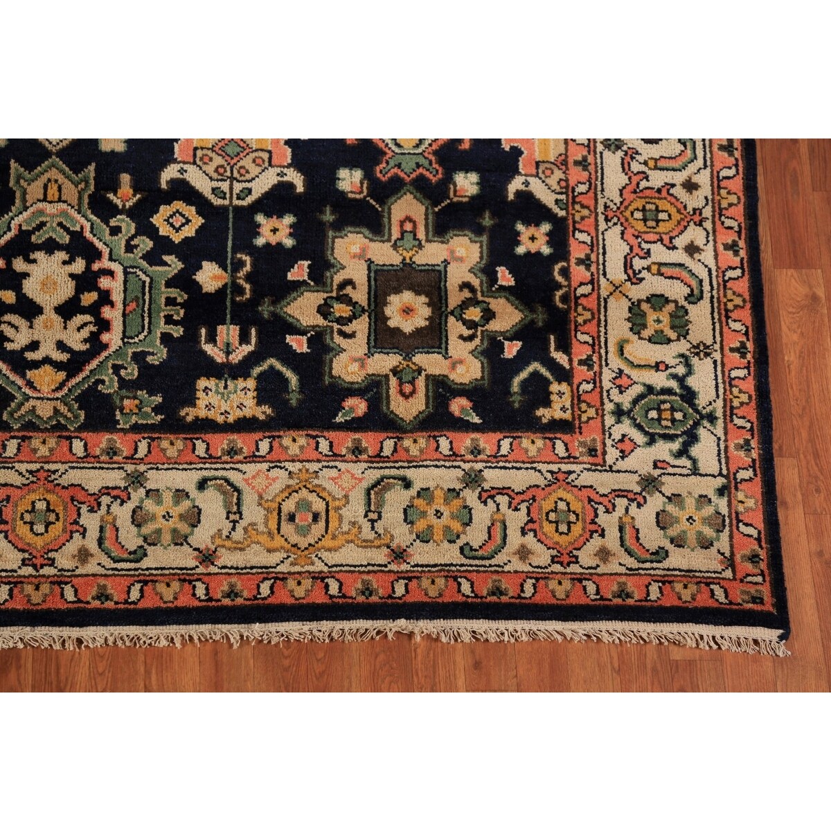 Navy Blue Geometric Oushak Indian Area Rug Handmade Wool Carpet - 8'0"x 10'1"