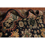 Navy Blue Geometric Oushak Indian Area Rug Handmade Wool Carpet - 8'0"x 10'1"