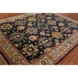 Navy Blue Geometric Oushak Indian Area Rug Handmade Wool Carpet - 8'0"x 10'1"